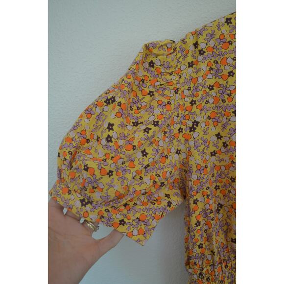 Free People Pennie Yellow Cotton Puff Sleeve Mini Dress - Picture 3 of 6